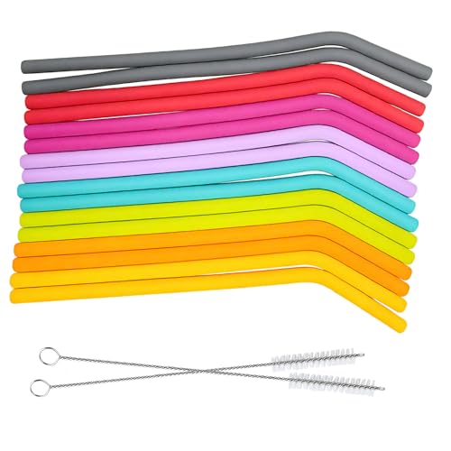 Supecesorio Pajitas de silicona reutilizables, 16 unidades, pajitas de silicona plegables con 2 cepillos, para batidos, té de burbujas, café, cócteles, leche, zumo de yogur, 25 cm