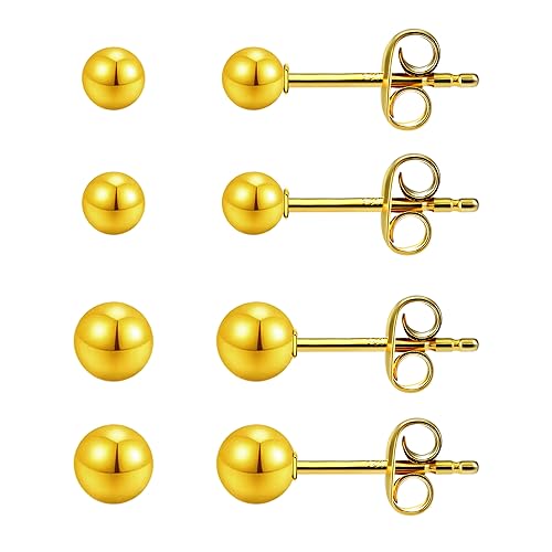 Gold Ball Earrings, 2 Pairs 14k Gold Stud Earrings for Women Tiny Gold Earrings