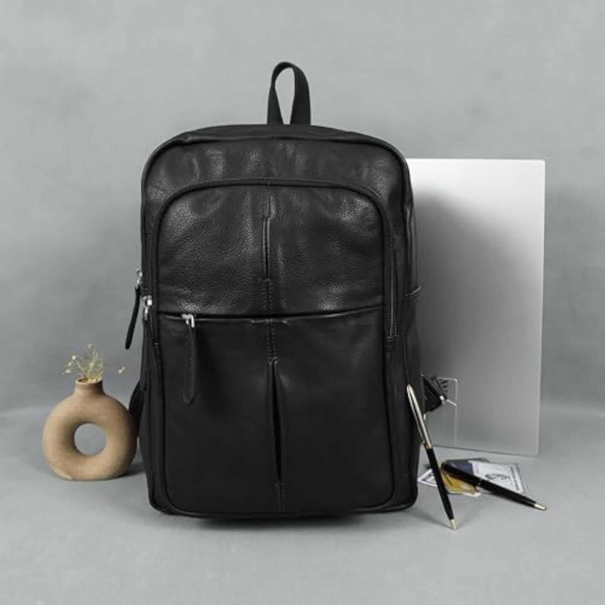 Premium Genuine Leather Multi-Zip Backpack with Organizer