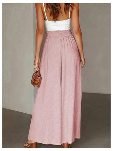 GORGLITTER Women's Wide Leg Flowy Palazzo Pants Paperbag Waist Trousers with Pockets3