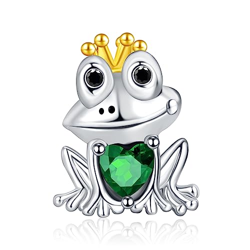 Image of Rimgoris 925 Sterling Silver Charm for women bracelets necklace Frog Princess Crown Bead Charm for Bracelet Necklace