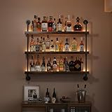 Woskar 3-Tier Wall Mounted Wine Rack with LED,Liquor Bottles Floating Shelves Display Storage Organizer for Home Bar Dining Room Kitchen (31.5