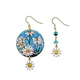 legno Orecchini dipinti a mano – MARGHERITA I LOVE YOU! - Orecchini pendenti da donna, Gioielli in legno dipinti a mano, Gancio in argento, Made in Italy, Bijoux da donna decorati, Lavorazione Artigianale
