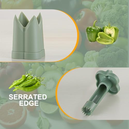 Miniatura 5 de Descorazonador De Pimientos, Cortador De Pimientos 2 En 1, Herramienta Para Quitar Semillas, Desgranador De Pimientos, Herramienta Para Cortar Pimientos Y Verduras, Utensilio De Cocina Verde
