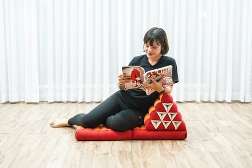 Image of Leewadee 2-Fold Mat with Triangle Cushion - Comfortable TV Pillow, Foldable Mattress with Cushion Made of Eco-Friendly Kapok, 45 x 20 inches, Orange red