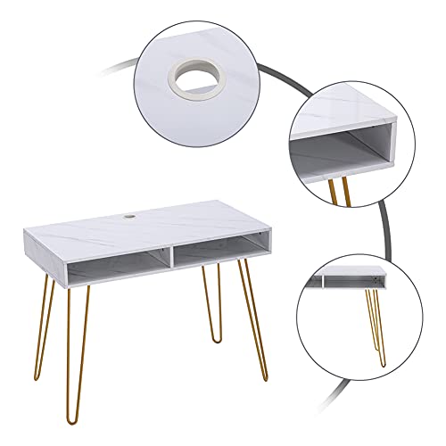 Bureau en marbre blanc 103x55cm avec 2 tiroirs pour chambre - 6