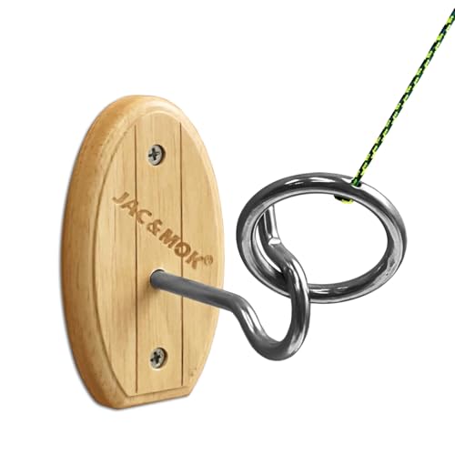 Hook and Ring Toss Game Swing Target Game DIY Kit -Stainless Steel Ring Polyester Rope and Hardware (Short Board -Green 1)