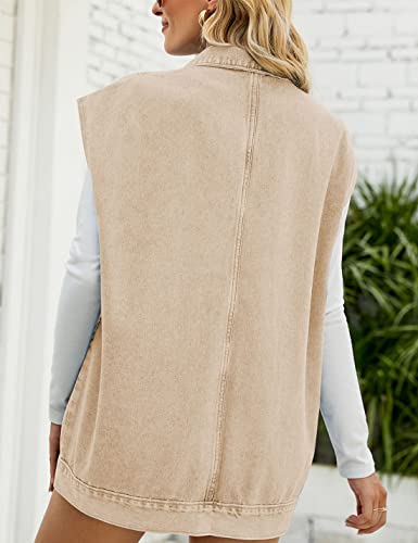 Image of PAODIKUAI Women's Oversized Denim Vest - Sleeveless Distressed Jean Vest with Pockets for Casual Layering