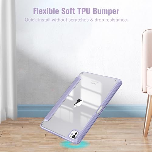 Image of Fintie Hybrid Slim Case for iPad Pro 11-inch (M5) 2025 / (M4) 2024 - [Built-in Pencil Holder] Shockproof Protective Cover with Clear Transparent Back Shell, Lilac Purple