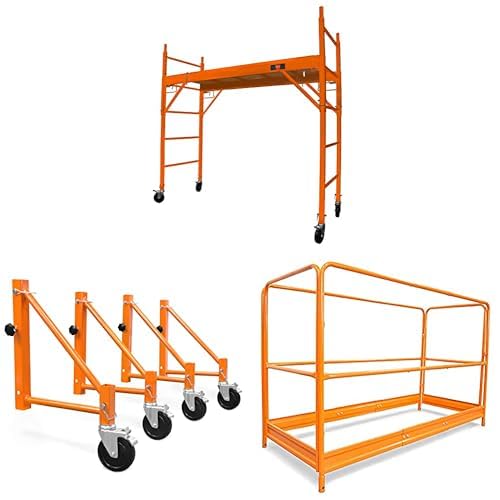 WEN Baker-Style 6.25 ft. Rolling Steel Scaffolding Kit (Scaffold + Guard Rail System + Outriggers)