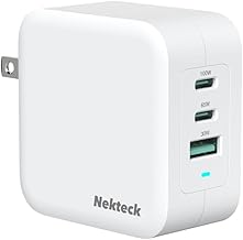 Nekteck 100W GaN USB C Fast Charger (3-Port) - PD 3.0 & QC 3.0 Compact Wall Charger for MacBook Pro/Air, iPhone 17/16/15, iPad, Galaxy S25/S24, PixelBook, Steam Deck, Laptops and More - Foldable