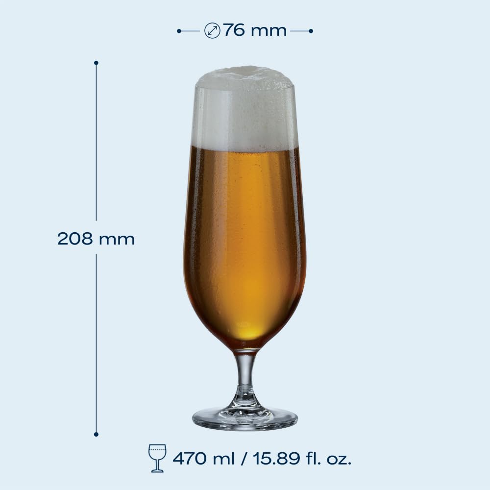 Crystal Bohemia Biergläser - 6er Set, je 470 ml, spülmaschinenfest, langlebig & kratzfest - Elegante Gläser aus Kristallglas - Ideal als Geschenk für Bierliebhaber