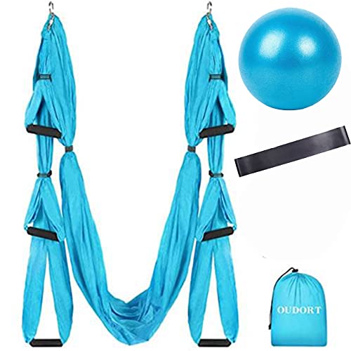 Slosy Balançoire de yoga Bleu Kit méditation Hamac pour Pilates en tissu Acrobatie Matériau Gym Entraînement Aéroyoga Structure Suspension Toit Trapèze Exercice Aereo Support Porte Pack Balle Cover