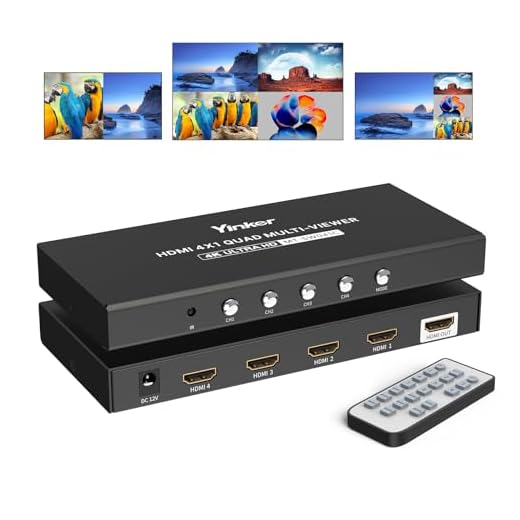 Yinker 4K HDMI Multiviewer 4x1 4K@30Hz Seamless HDMI Vierfach-Switcher 4 in 1 Out für Sicherheitskamera, Spielkonsolen Single/Quad/Dual/PBP Modi mit IR Fernbedienung