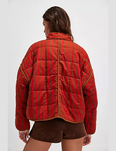 Womens Cropped Floral Puffer Jacket Lightweight Open Front Long Sleeve Padded Quilted Coat with Pockets4