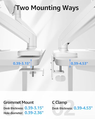 Image of MOUNTUP Dual Monitor Stand for Desk, Gas Spring Monitor Arms for 2 Monitors Max 32 Inches, Height Adjustable Double Monitor Mount, VESA Mount with C-Clamp & Grommet Base, Holds 4.4-17.6lbs, White