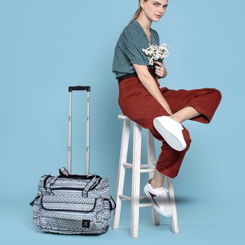 J World Donna Rolling Tote Bag on Wheels for Women. Roller Laptop Briefcase. Overnight Weekender Teachers Work, Mint Leopard
