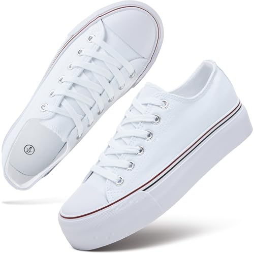 hash bubbie Platform Sneakers for Women White Platform Shoes Low Top Tennis Shoes Non Slip Black Fashion Canvas Sneakers1