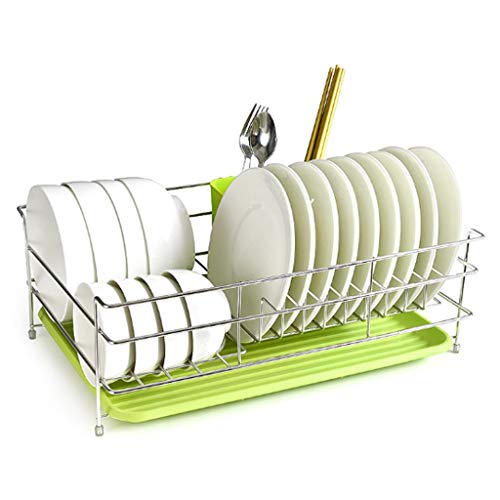 LYMGRZ Escurreplatos de Acero Inoxidable con Bandeja de Goteo de plástico para encimera de Cocina, Color Verde, Duradero y Elegante, Ahorra Espacio. Accesorios de Cocina.