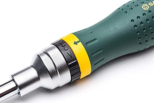 SATA ST09350 19-in-1 Multipurpose Ratcheting Screwdriver Set with 8 Double-Sided Bits and a Green and Yellow Oil-Resistant Handle