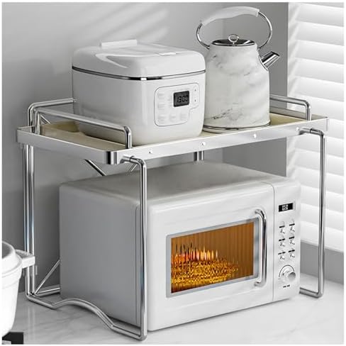 Microwave Oven Rack Shelf Carbon Steel Kitchen STO for SES & T Space Saving Design Over Microwave Countertop for Efficient Kitchen Use