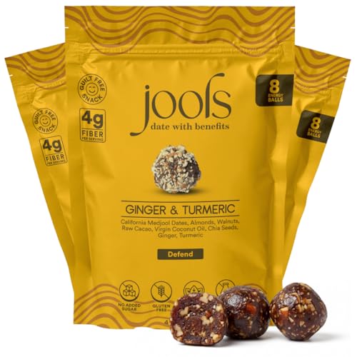 Jools High Fiber Date Bites | No Added Sugar Plant-Based Superfood Snack with Ginger & Turmeric | Vegan Gluten Free Clean Energy Snack - 3 Pack