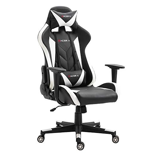 T-LOVENDO.ES Silla Tipo Gaming Racer X Ergonómica Racing Sillón Gamer Profesional para Videojuegos, PC, Ordenador, Oficina, Estudio. Cojín Lumbar y Cervical. Regulable en Altura y reclinable.