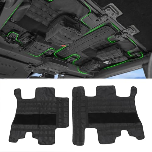 MAIKER 2PCS Roof Liner with Storage Organizer Bags Compatible with 2021-2024 Ford Bronco 4 Doors, Thermal Insulation Shield & Tactical Gear Organizer, Hook & Loop Backing(Not Fit Soft Top)