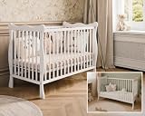 Lettino Julia, 60 x 120 cm, convertibile in letto junior, regolabile in altezza in 3 posizioni, 3 pioli estraibili, in legno con lato di trasformazione (senza materasso)