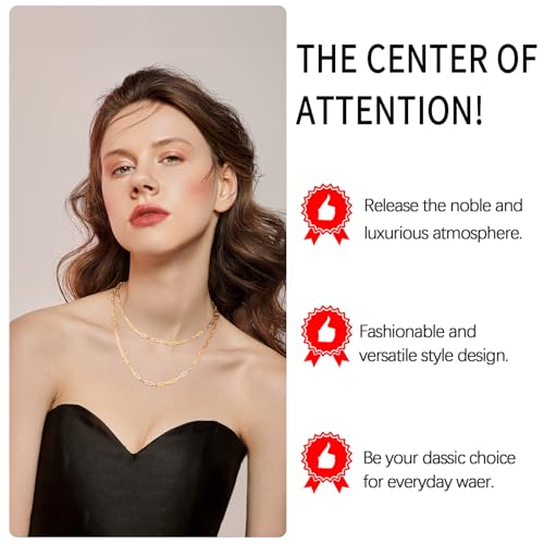 Italy Solid 18K Gold Over 925 Sterling Silver Paperclip Chain Necklace for Women, 3/4mm Women's Chain Necklace, World's Top Craftsmanship Necklace for Women 16 18 20 22 24 26 Inch2