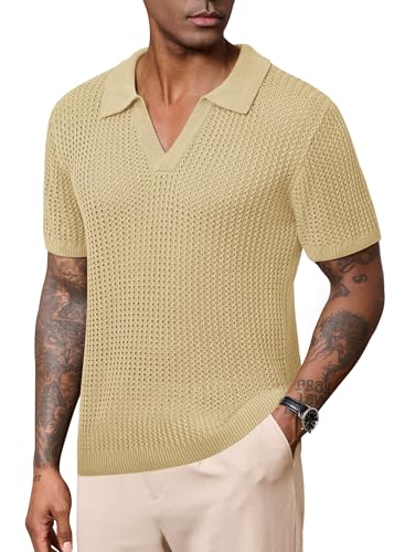 VOGSTART Men Designer Shirts Regular Fit Polos Textured V Neck