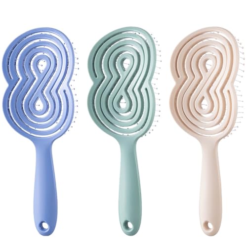 Senshuomy Pack of 3 Detangle Hair Brush for Women,Curved Vent Brush & Hair Detangler, Easy Detangling Vented Hairs Styling Comb Salon for Long Thick Curly Straight Dry Wet Hair (Blue&Green&White)