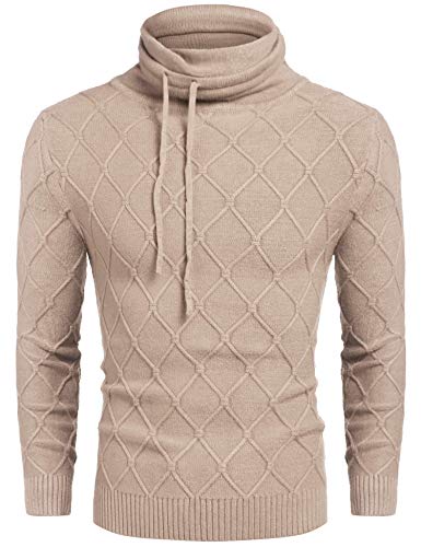 COOFANDY Men's Knitted Turtleneck Sweater Casual Thermal Long Sleeve Pullover Khaki