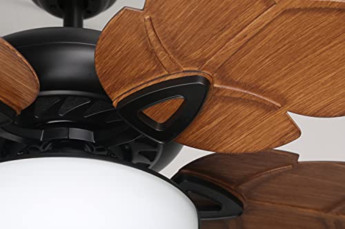 Hykolity 52 Inch Indoor Tropical Ceiling Fan W/ Light Kit, Five Abs Palm Leaf Blades, Etl Listed Ceiling Fans For Living Room Kitchen Bedroom Basement, Reversible Motor, Pull Chain, Bronze #TOP1