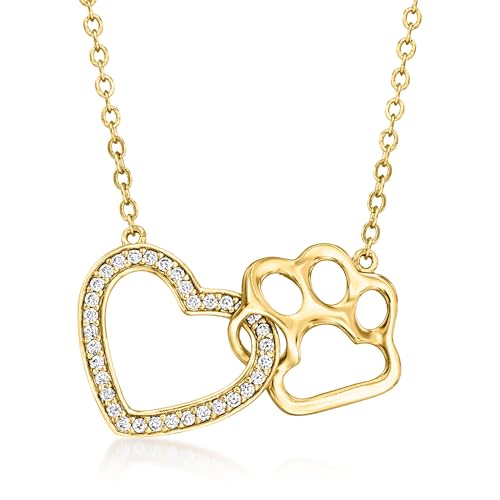 Ross-Simons 0.30 ct. t.w. White Topaz Heart and Paw Print Necklace in 18kt Gold Over Sterling. 18 inches