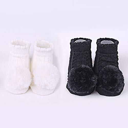 Nosii 2 Paires de Chaussettes Respirantes pour bébés Filles Pom Pom pour bébé (Color : White+Black)