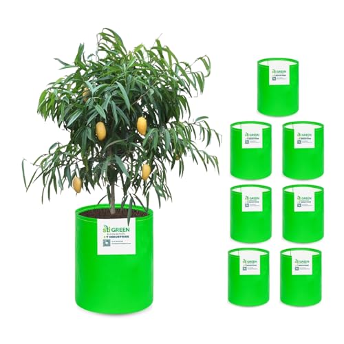 Image of HDPE Grow Bags for Plants 15X18 Inch (Pack of 8) | 260 GSM Heavy Duty UV-Protected Round Green Colour Plant Bags for Terrace and Vegetable Gardening | Strong & Reusable|