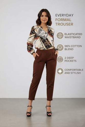 Image of DIGITAL SHOPEE Women Regular Fit Elastic Waist Full Length Cotton Formal Trouser for Casual Wear, Office Wear