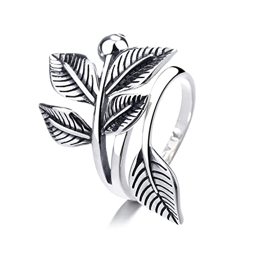 Bague ajustable pour femme de style rétro faite main avec gravures feuilles