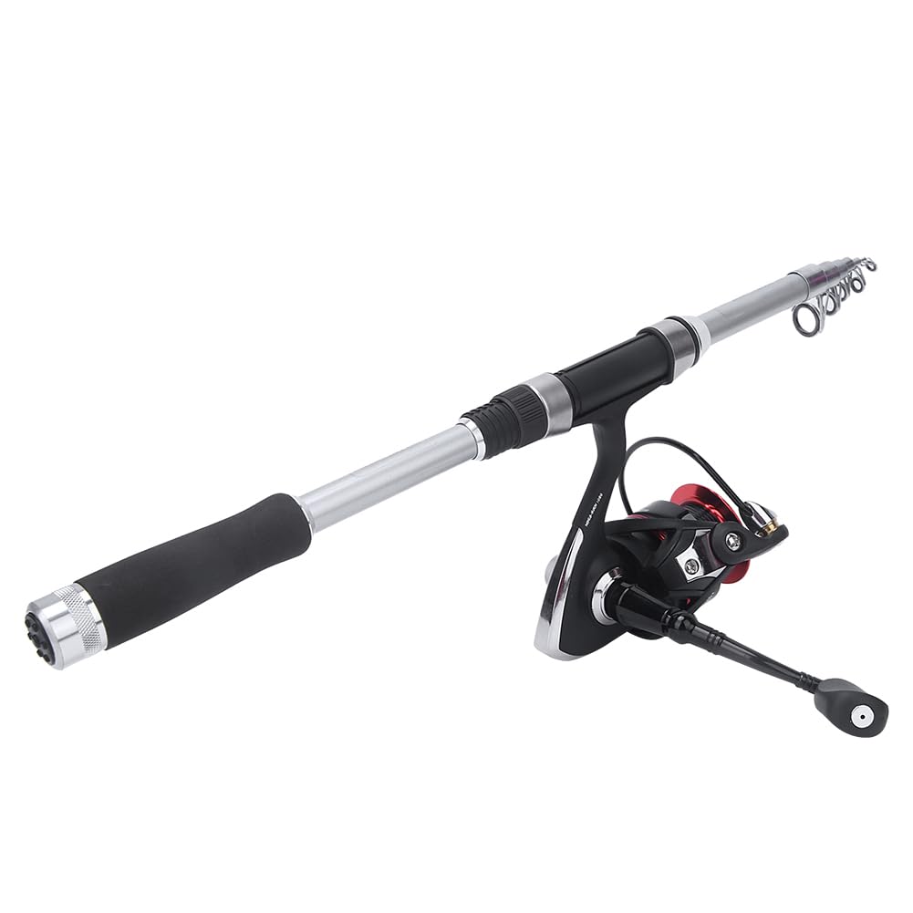 Karlak Kit Combinato Mulinello da Pesca Compatto Canna da Pesca Telescopica con Accessori per la All'aperto Facile Trasportare Lunghezza 1,8 M