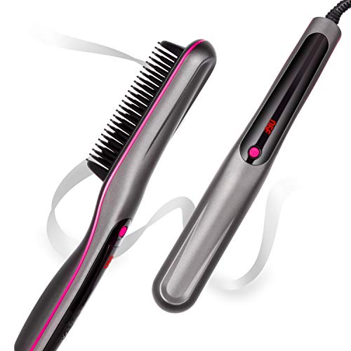 Hair Straightener Brush, MOCREO Flat Iron Brush Anti-Scald Straightener Brush Dual Voltage Professional Hair Straightening Brush Comb MCH Ceramic