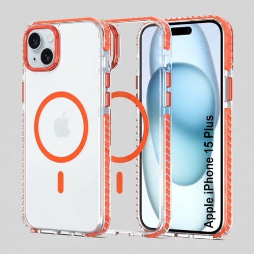 Image of Zapcase Crystal Clear Back case for iPhone 15 Plus | PC Back | TPU Bumper with Inner Rubber Grip | Metal Camera Guard Bezel | Metal Buttons | Scratch Resistant Cover | 2 Layer Edge Protection | Orange
