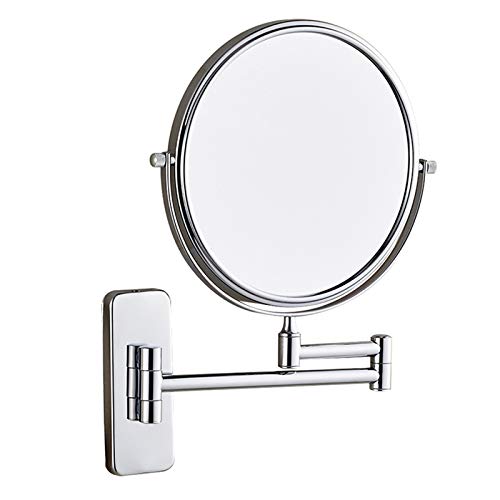 DMNSDD Badezimmer Wandspiegel, 8-Zoll-Make-up-Spiegel, doppelseitiger Messing-Vergrößerungsspiegel, ausziehbare 360 ° drehbare Kosmetikspiegel,Chrome,7X