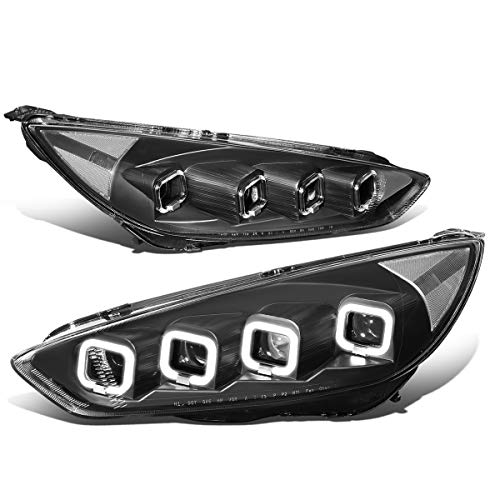 DNA MOTORING HL-LB-T8-FF16-BK-CL1 Square Auto Update LED Effect Sequential Projector Headlight Corner Lamps Compatible with 15-18 Focus, Black