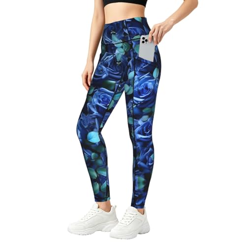 Leggings de rosas azules para yoga y rutinas al aire libre en días de clima variable