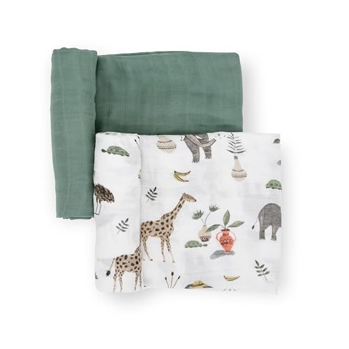 Image of Little Unicorn Deluxe Muslin Swaddle Blanket Set | Set of 2 | Newborns and Infants | Large 47 x 47 | Machine Washable (Safari Social 2)