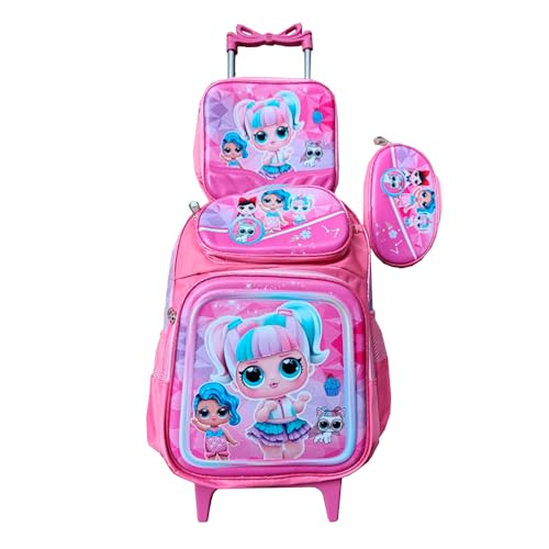 Kit Mochila com Rodinhas Infantil LOL em 3D Alto Relevo + Lancheira Térmica + Estojo Escolar