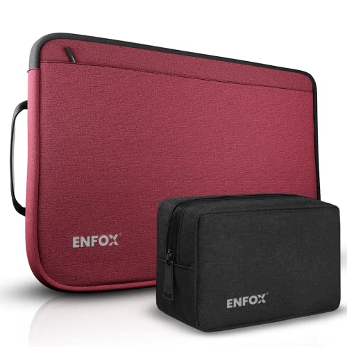 Image of ENFOX� 360� 14 Inch Protection Water Resistance Super Premium Laptop Sleeve Cover Case Slim Bag with Handle Front Pocket Unisex Portable Air Light Design (Maroon Red - WITH CHARGER COVER, 14 Inch)