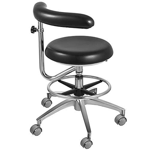 Aries Outlets Black Dental Assistant Stool 360° Rotation Armrest Pu Leather Backrest Medical Office #TOP3