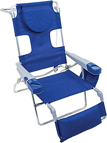 4 Position Lay Flat Beach Chair Lounger Chaise with Face Hole, Adjustable Foot Rest, Face Down Book Holder and 14 inch Seat Height